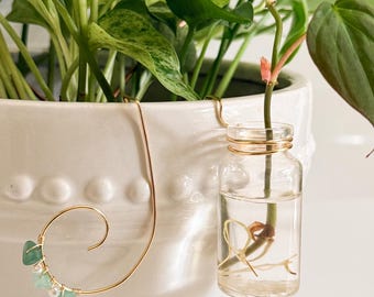 Propagation Sidecar for Plants, Hanging Propagation Jar, Plant Cutting Holder with Gemstone