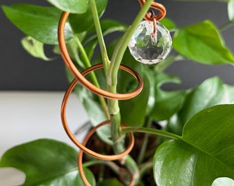 Copper Spiral Plant Stake Trellis: Crystal Suncatcher, Vining Support