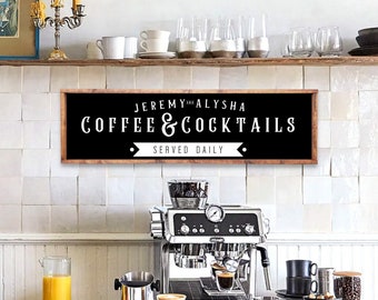 Custom Coffee Cocktails Sign, Personalized Coffee Bar Decor, Home Bar Sign, Housewarming or Christmas Gift For Bar or Man Cave, Retro Decor