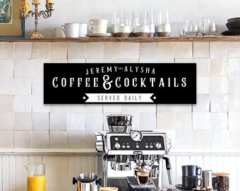 Custom Coffee Cocktails Sign, Personalized Coffee Bar Decor, Home Bar Sign, Housewarming or Christmas Gift For Home Bar or Man Cave, Retro