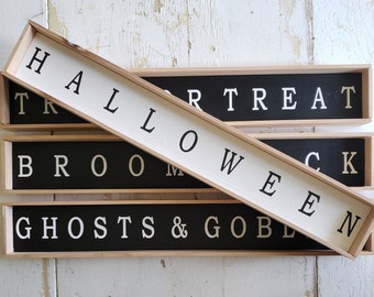 Halloween Sign | Minimalist or Modern Farmhouse Simple Halloween Word Signs | Halloween Accent Decor for Layering | Cedar Lathe Framed Signs
