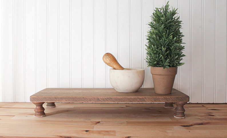 Wood Tray with Feet, Rectangle Wood Tray, Pantry Organization Trays, Pedestal Wood Risers, Cupcape or Cake Stand, Plant Stand 8x20 inches