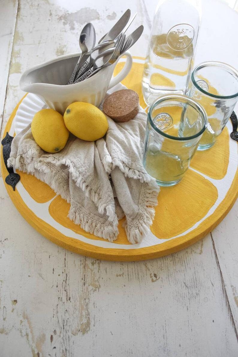 Lemon Serving Tray Modern Farmhouse Summer Trays Lemon Slice Etsy