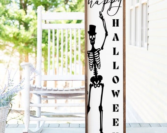 Happy Halloween Porch Leaner, Waving Skeleton Sign, Spooky Decor, Front Porch Decor, Skeleton Sign, Welcome Sign, Halloween Decor