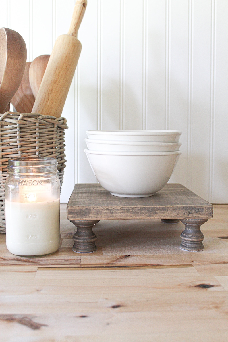 Wood Tray with Feet, Rectangle Wood Tray, Pantry Organization Trays, Pedestal Wood Risers, Cupcape or Cake Stand, Plant Stand 8x8 inches