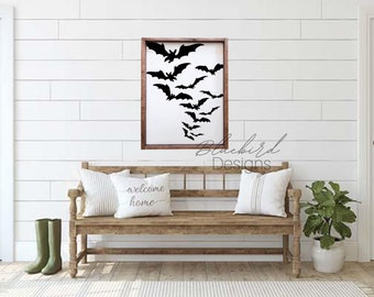 Halloween Signs Flying Bats Sign Modern Farmhouse Minimalist Decor Farmhouse Halloween Decor Halloween Signs