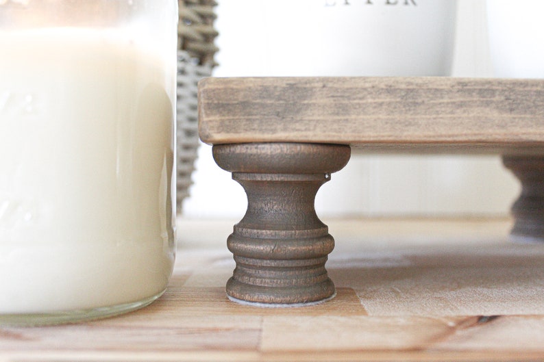 Wood Tray with Feet, Rectangle Wood Tray, Pantry Organization Trays, Pedestal Wood Risers, Cupcape or Cake Stand, Plant Stand image 5