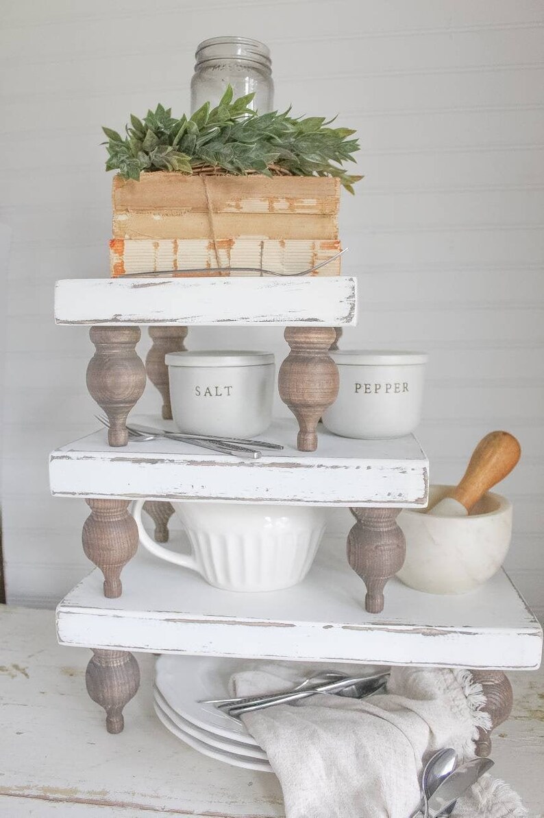 Farmhouse Pedestal Tray Riser White Wood Decorative Bed Tray Etsy