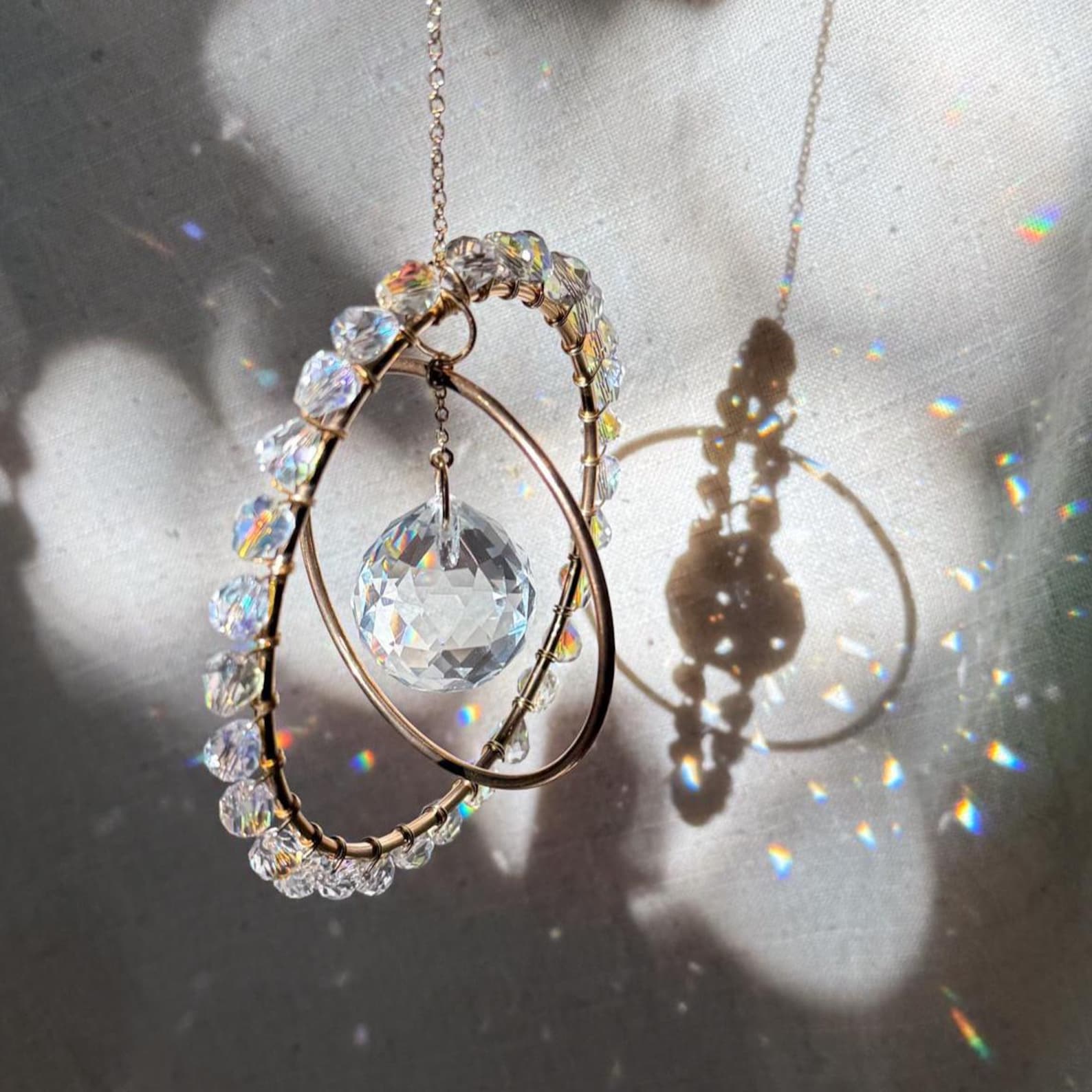 Double Orbit Crystal Suncatcher, Prism Rainbow Maker, Cottage Core Decor, Dopamine Decor