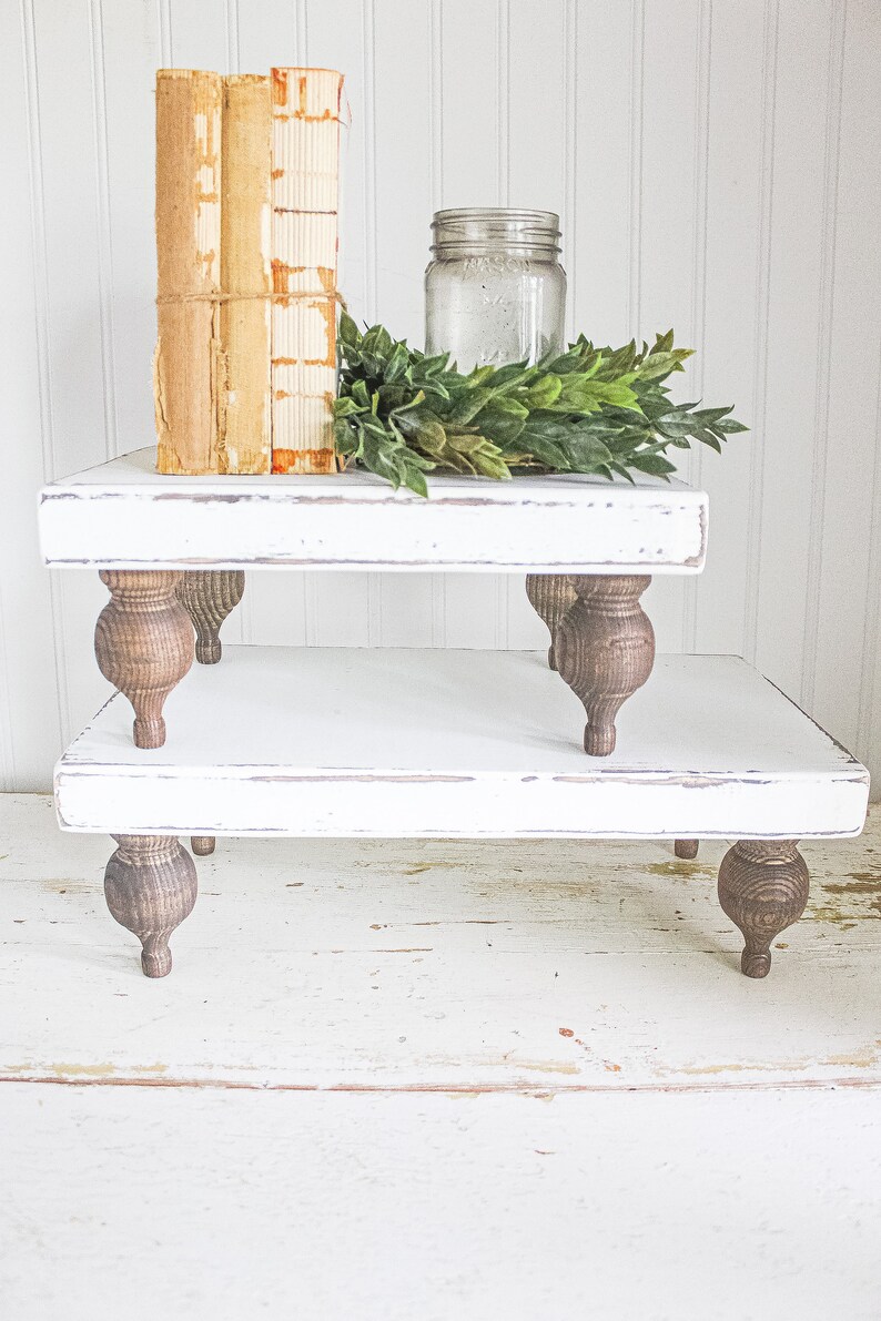 Farmhouse Pedestal Tray Riser White Wood Decorative Bed Tray Etsy