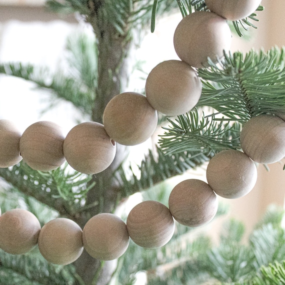 Wood Bead Garland for Christmas Tree, Banister, Mantel, Scandinavian Beads,  Farmhouse Wood Bead Garland, Layering Decor 