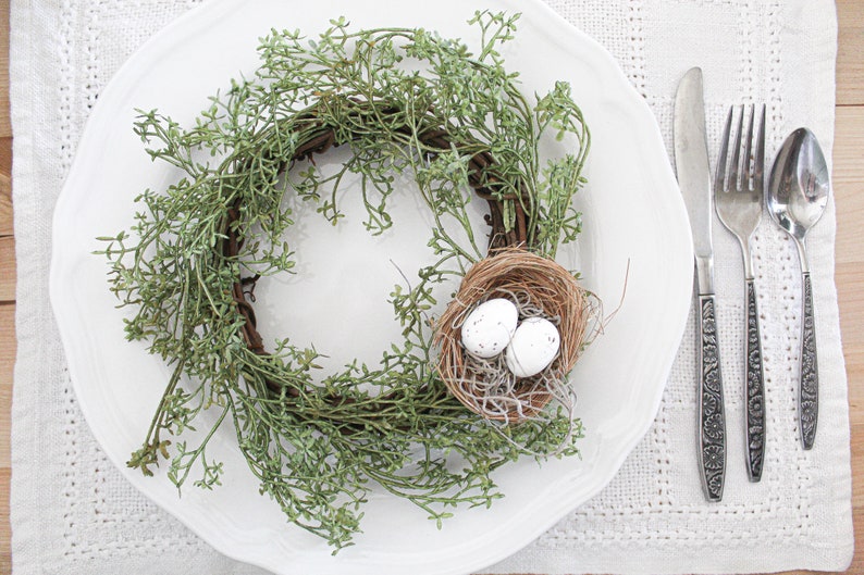 Candle Ring with Nest, Spring Nest Mini Wreath, Nest Decor, Candle Ring, Bird Nest Wreath, Coffee Table Decor, Candle Wreath image 6