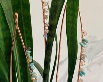 Handcrafted Copper Snake Plant Trellis: Crystal Suncatcher Decor