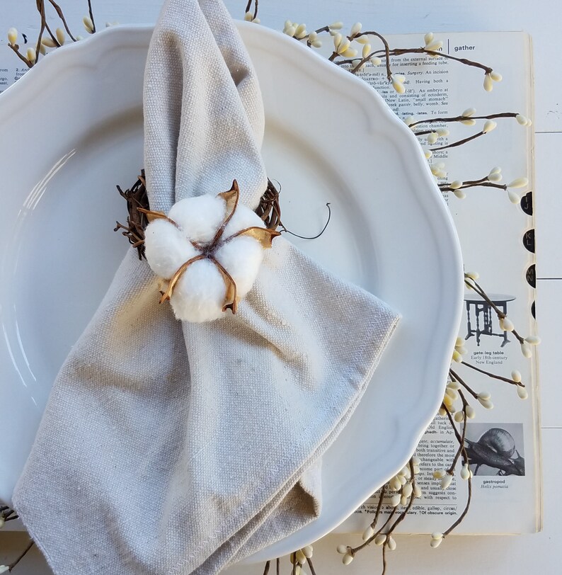 Cotton and Lambs Ear Napkin Rings Modern Farmhouse Tablescape Etsy