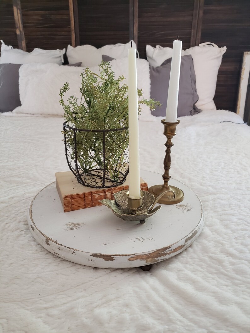 Wood Tray Decorative Tray Pedestal Tray Bed Tray Farmhouse Decor Farmhouse Tray Cottage Decor Round Wood Trays Cottage Trays
