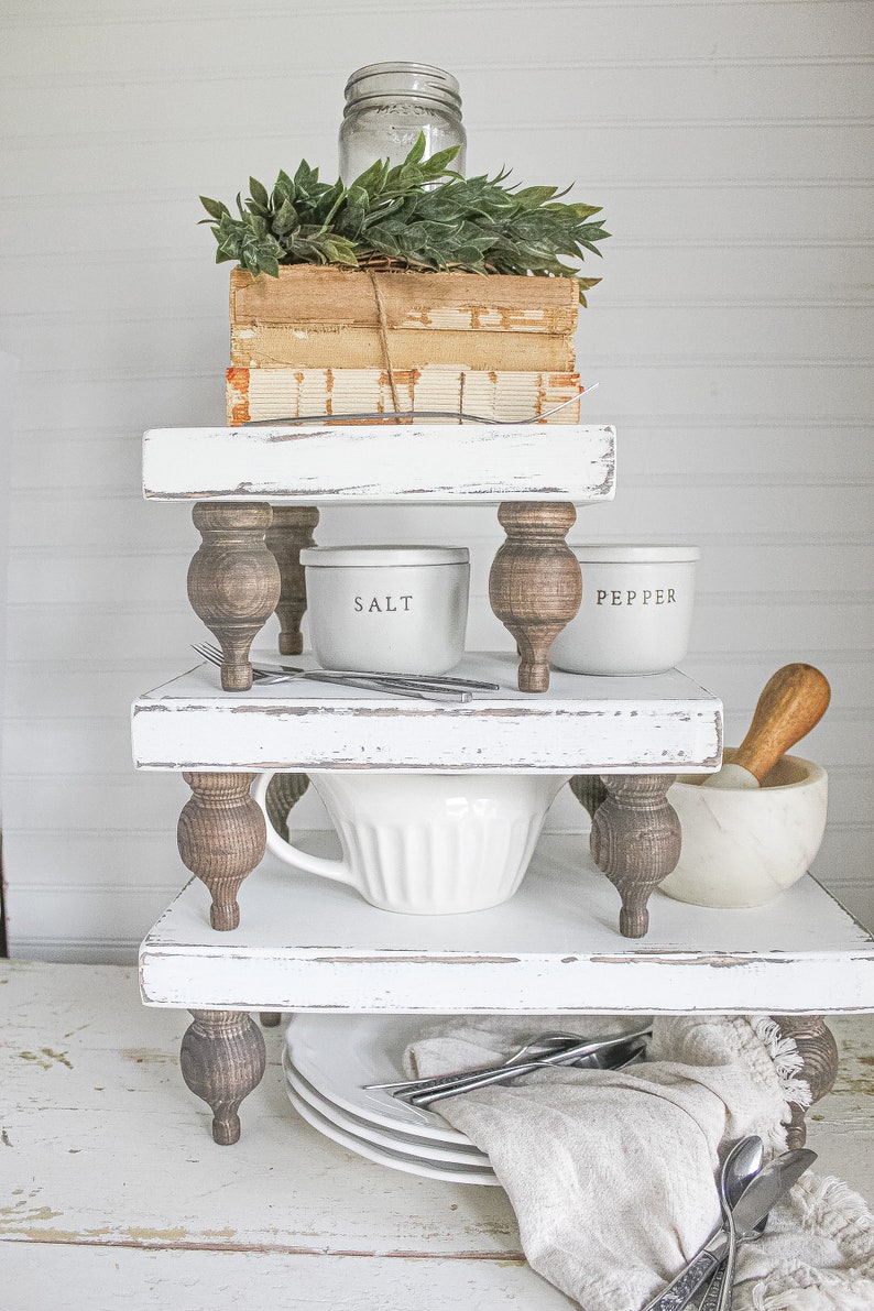 Farmhouse Pedestal Tray Riser White Wood Decorative Bed Tray Etsy