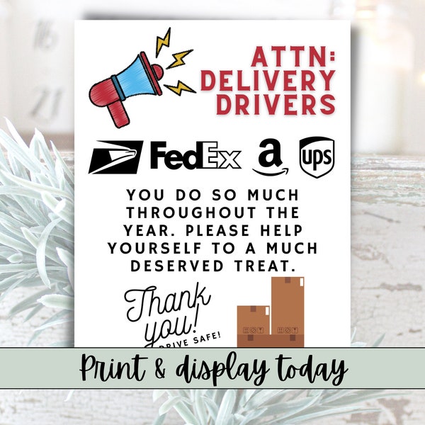 Delivery Driver Appreciation Snack Sign for Christmas Time or Small Business, Printable Delivery Driver Snack Download, Printable Snack Sign