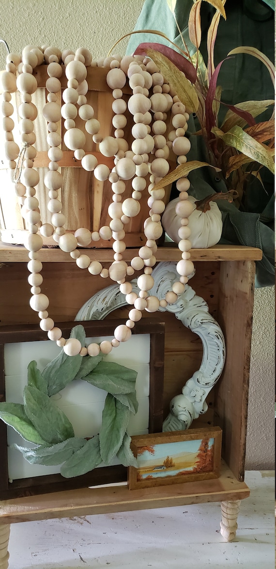 Wood Bead Garland for Christmas Tree, Banister, or Mantel