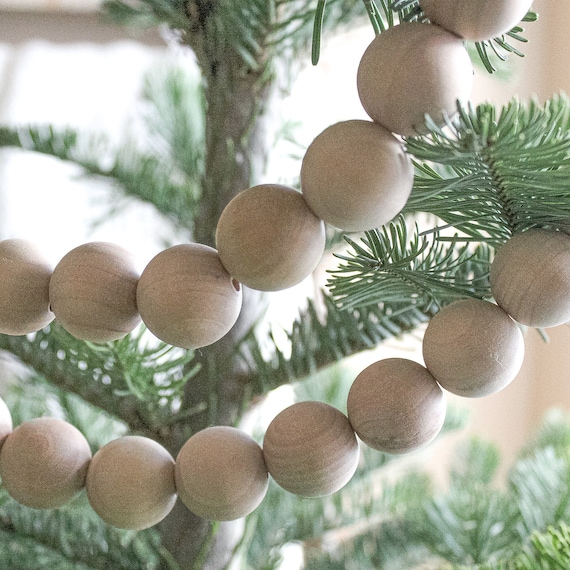 Beaded Garland, Christmas Tree Garland, Wooded Beads, Scandinavian Garland,  Boho Decor, Christmas Decor, Mantel Decor, Garland, Wood Beads 