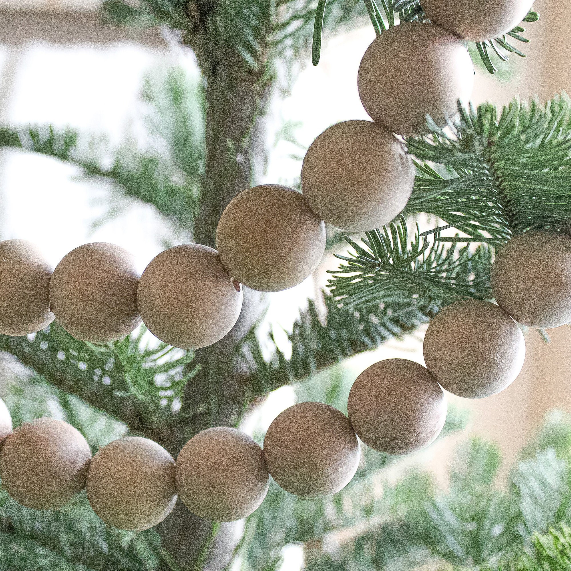 Christmas tree garland, geometric wood bead garland, mantel