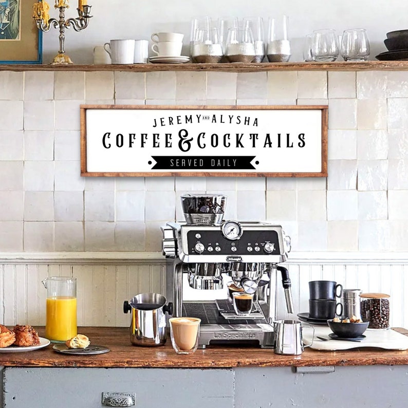 Custom Coffee Cocktails Sign, Personalized Coffee Bar Decor, Home Bar Sign, Housewarming or Christmas Gift For Home Bar or Man Cave, Retro image 1