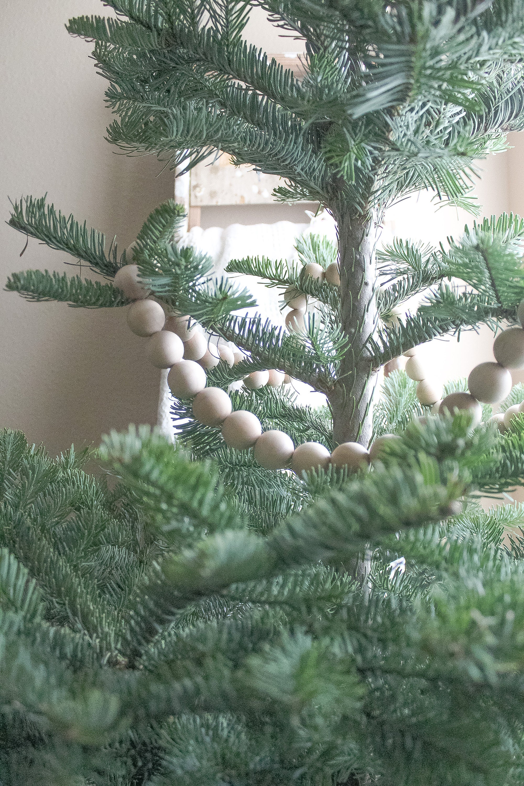 Christmas tree garland, geometric wood bead garland, mantel
