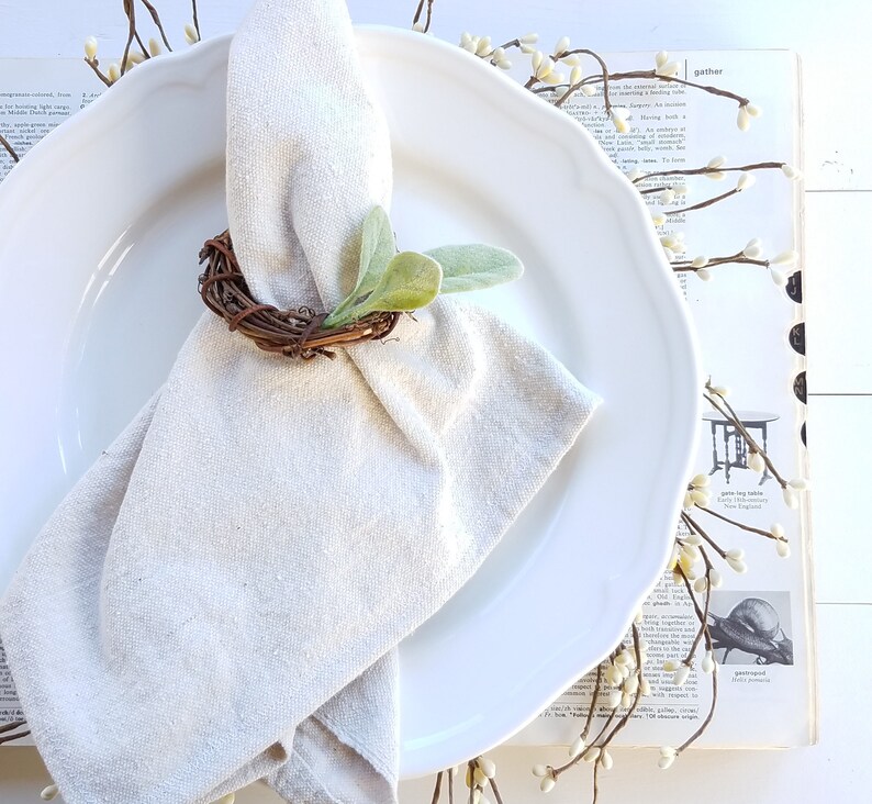 Cotton and Lambs Ear Napkin Rings Modern Farmhouse Tablescape Etsy