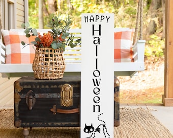 Happy Halloween Porch Leaner, Skeleton Cat Decor, Spooky Decor, Front Porch Decor, Welcome Sign, Halloween Decor, Cat Decor