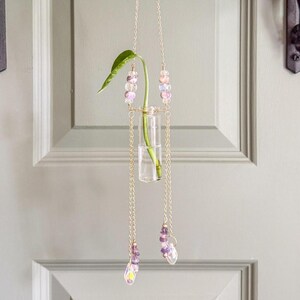 Hanging Propagation Station with Gemstones, Plant Propagation Station, Indoor Plant Decor, Propagation Gift, Crystal Suncatcher,