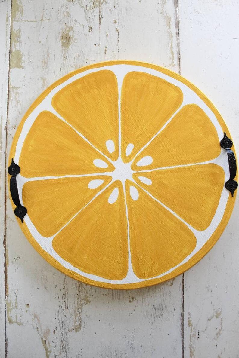 Lemon Serving Tray Modern Farmhouse Summer Trays Lemon Slice Etsy