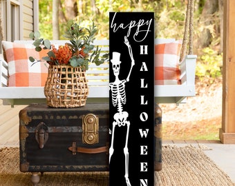 Happy Halloween Porch Leaner, Waving Skeleton Sign, Spooky Decor, Front Porch Decor, Skeleton Sign, Welcome Sign, Halloween Decor