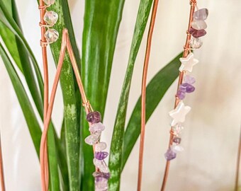 Copper Snake Plant Trellis: Gemstone & Shell Star Decor - Set of 3
