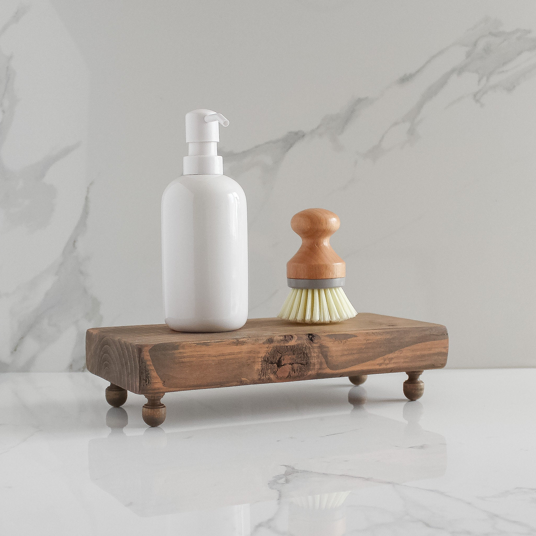 Wood Pedestal Tray for Soap, Perfume, or Makeup, Minimalist Bathroom and Kitchen Decor
