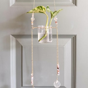 Hanging Propagation Station with Gemstones, Plant Propagation, Indoor Plant Decor, Propagation Gift, Crystal Suncatcher,