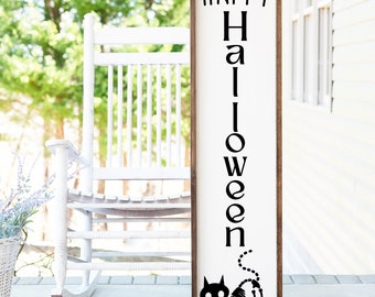 Happy Halloween Porch Leaner, Skeleton Cat Decor, Spooky Decor, Front Porch Decor, Welcome Sign, Halloween Decor, Cat Decor