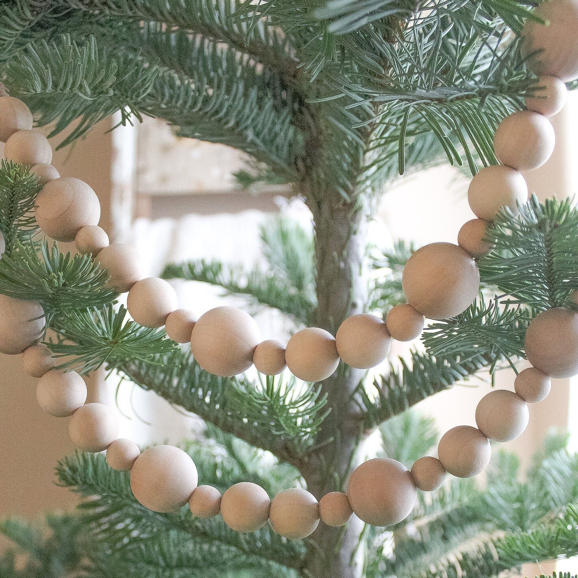 9 Foot Natural Wood Bead Christmas Garland