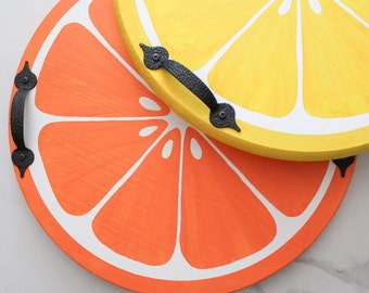 Round Tray with Handles, Lemon Slice Tray, Summer Decor, Serving Tray, Orange Slice Tray, Lemon Decor, Citrus Tray, Lemonade Stand Decor