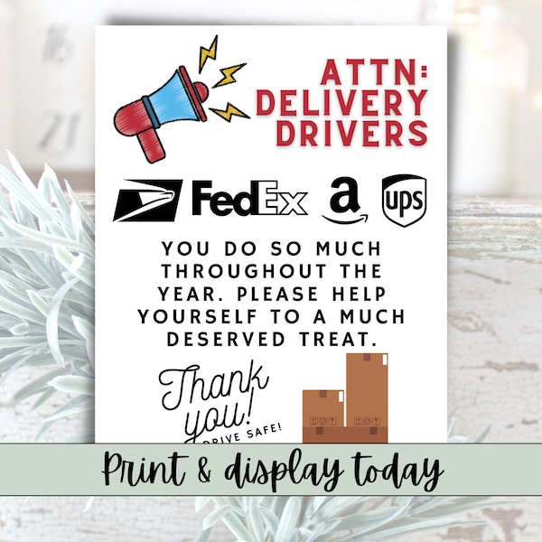 Delivery Driver Snack Sign for Christmas Time or Small Business, Printable Delivery Driver Snack Thank you Download, Delivery Appreciation