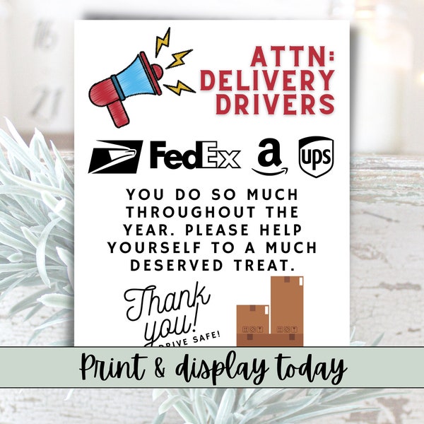 Delivery Driver Snack Sign for Christmas Time or Small Business, Printable Delivery Driver Snack Thank you Download, Delivery Appreciation