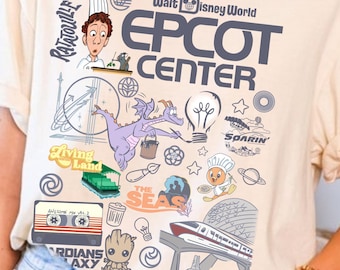 Disney World's EPCOT Center - Doodle Art Tee! - Instant Digital Download PNG - EPCOT Sketch Art Style Tee, Epcot Collage Art Tee