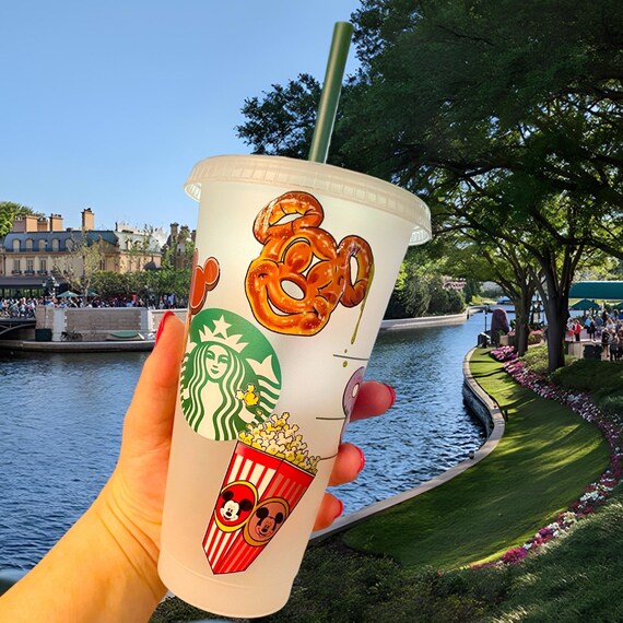 Disney Snacks Starbucks Tumbler, Cold Cup, Disney World, Disneyland, Mickey Bar, Popcorn, Custom Art, Dole Whip, Pretzel