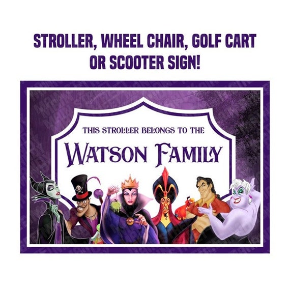 Stroller, Scooter or Wheel Chair Tag - {DIGITAL DOWNLOAD} Custom, Personalized, Disney Villians Vacation Tag for your stroller