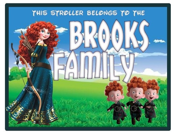 Stroller Tag - {DIGITAL DOWNLOAD} Custom, Personalized, Disney Vacation Tag for your stroller - Brave's Merida and the Triplets
