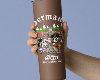 Disney EPCOT World Showcase, EPCOT Pavillion, vaso estrecho de 20 oz, taza de viaje, para bebidas frías y calientes, Disney World, Mickey y Minnie, acero inoxidable