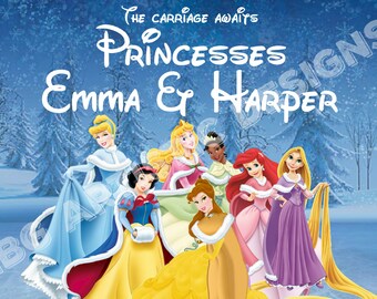 Etiqueta Disney para cochecito, etiqueta para patinete - IMPERMEABLE, personalizada, Princesas Disney en invierno, letrero con nombre para cochecito, letrero para patinete, silla de ruedas