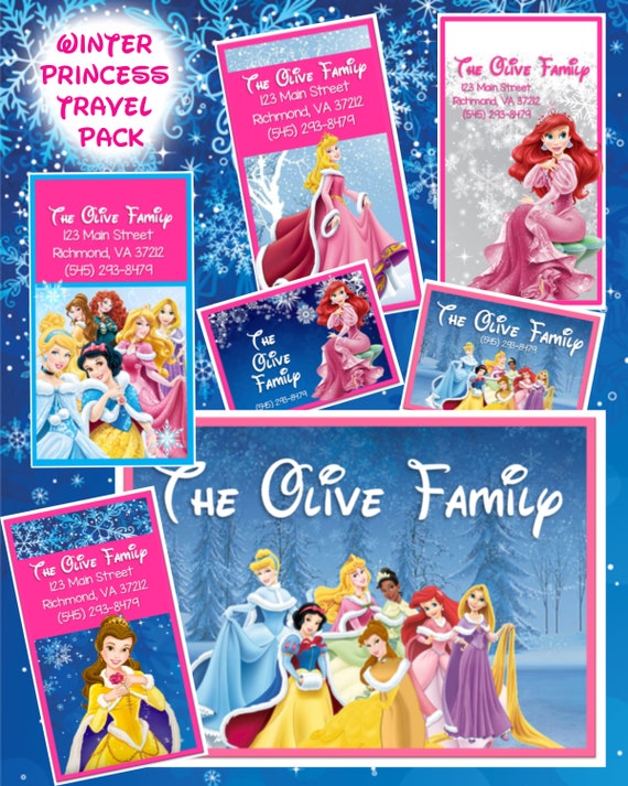 Travel Pack - Stroller Tag, Luggage Tags & Bag Tags - Custom, Personalized, Disney Princesses in Winter