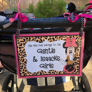Tag passeggino - {DIGITAL DOWNLOAD} Personalizzato, Personalizzato, Disney Minnie Mouse Leopard Vacation Tag per il tuo passeggino