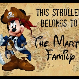 Disney Stroller Tag, Scooter Tag - WATERPROOF Custom Personalized Disney Pirate Mickey Name Sign for  Stroller, Wheelchair, Scooter