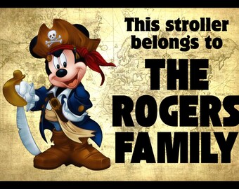 Stroller Tag Scooter Tag - {INSTANT DIGITAL DOWNLOAD} Custom, Personalized, Pirate Mickey Name Sign
