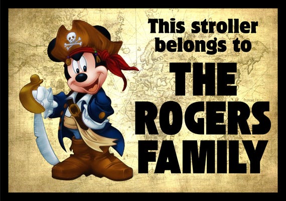 Stroller Tag Scooter Tag - {INSTANT DIGITAL DOWNLOAD} Custom, Personalized, Pirate Mickey Name Sign